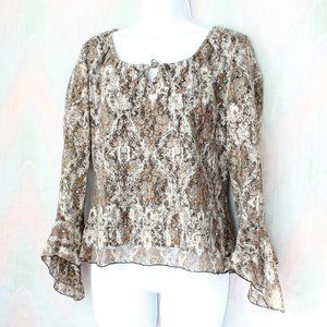 Vintage 90's Square neck bell sleeve paisley top L